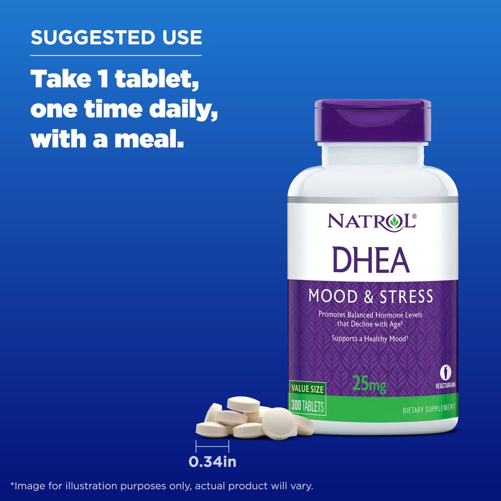 Natrol DHEA Tablets, Supports Balanced Hormone Levels & Healthy Mood, 25Mg, 300 Count