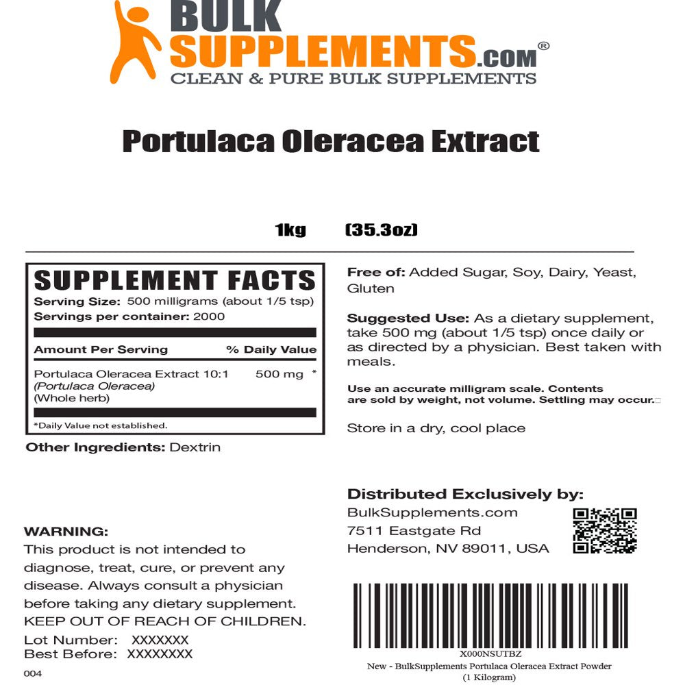 Bulksupplements.Com Portulaca Oleracea Powder, 500Mg - Heart, Skin & Vision Support (100G - 200 Servings)