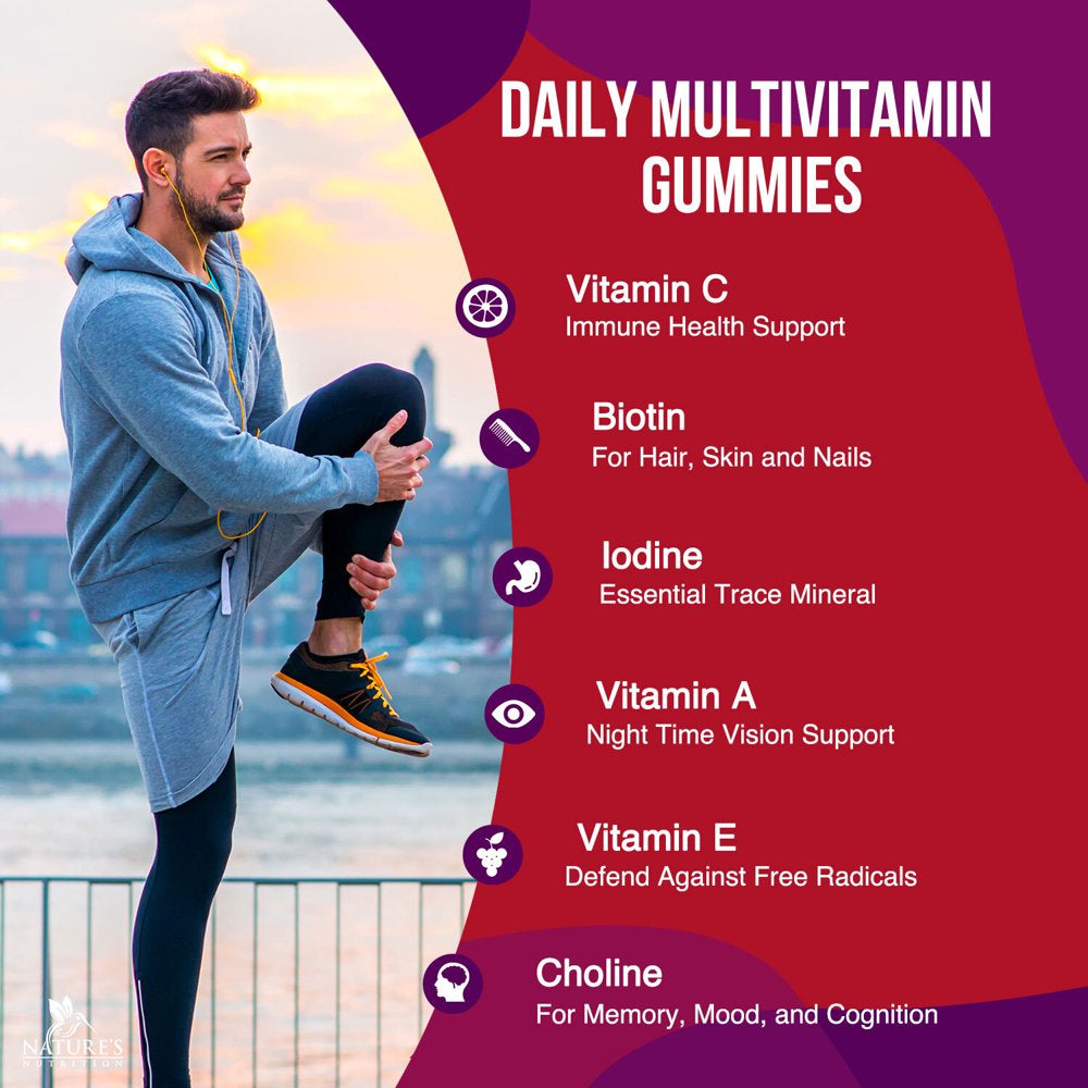 Nature'S Nutrition Adult Multivitamin Gummies with Zinc, Vitamin C, D3, B12, Biotin for Men & Women, 60 Ct.