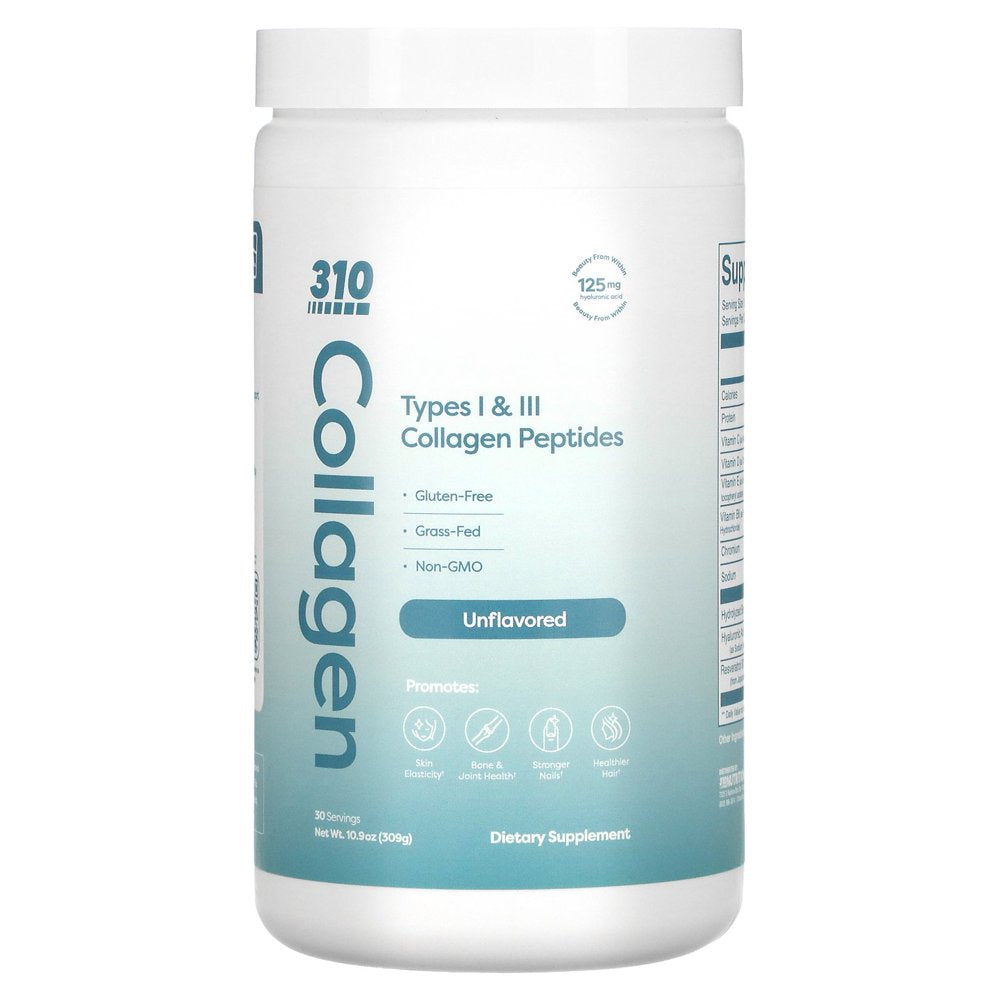 Collagen, Types I & III Collagen Peptides, Unflavored, 13.1 Oz (372 G), 310 Nutrition