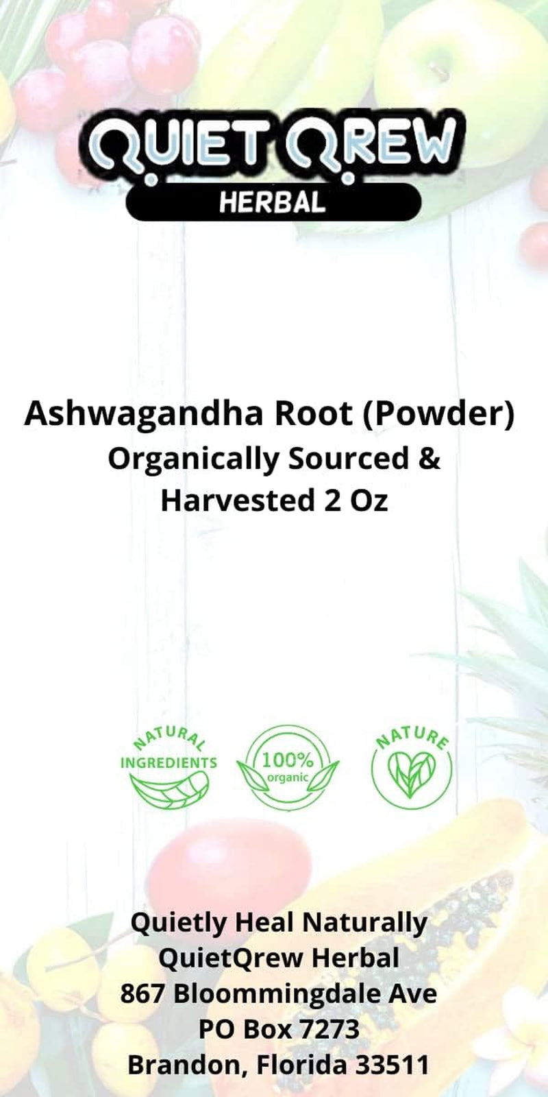 100% Ashwaghanda Root Powder Organic 2Oz