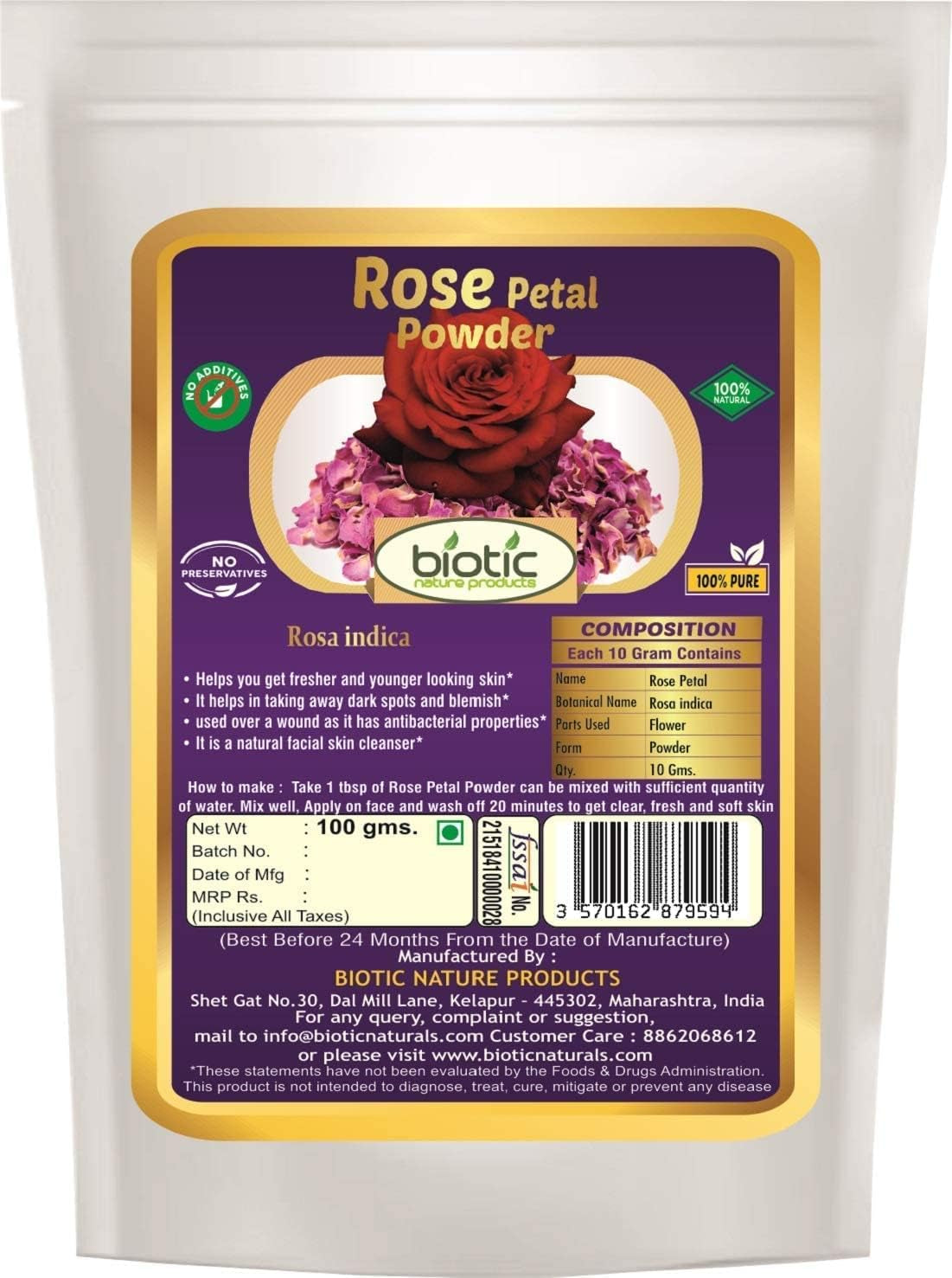 TARIN Biotic Lemon Peel Powder and Rose Petal Powder (100G Each) - 200 GMS