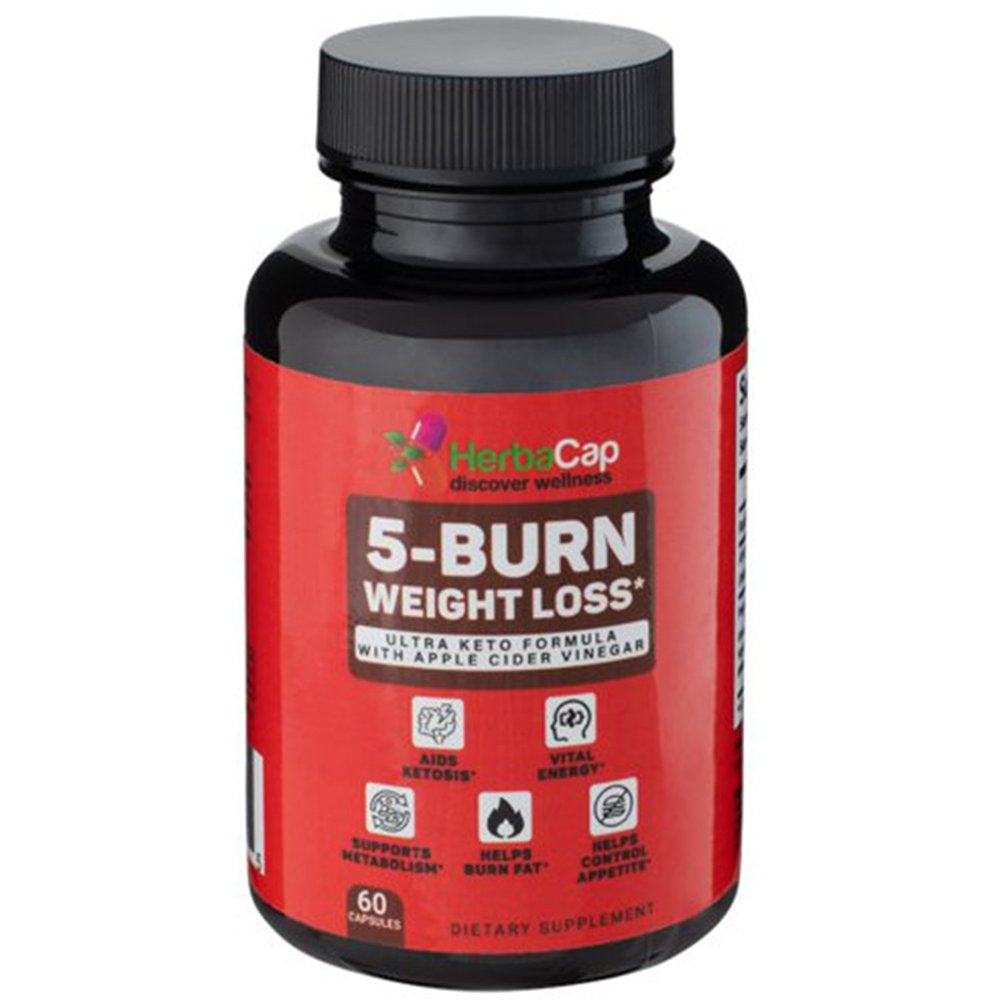 Herbacap 5-BURN Weight Loss Supplement with Unique Keto Formula (3 Pack), Burn Fat with Apple Cider Vinegar Capsules, Raspberry Ketones, Natural ACV Supplement for Appetite Control