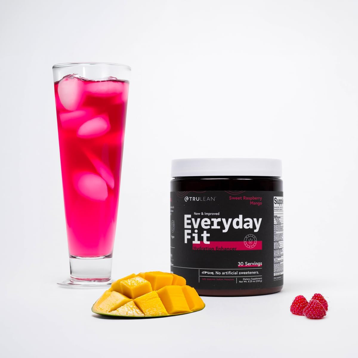 TRULEAN Everyday Fit Water Enhancer Sugar Free Electrolyte Powder Drink BCAA Blend Keto Amino Acid Supplement Tasty Sweet Raspberry Mango 30 Servings (Pack of 1)