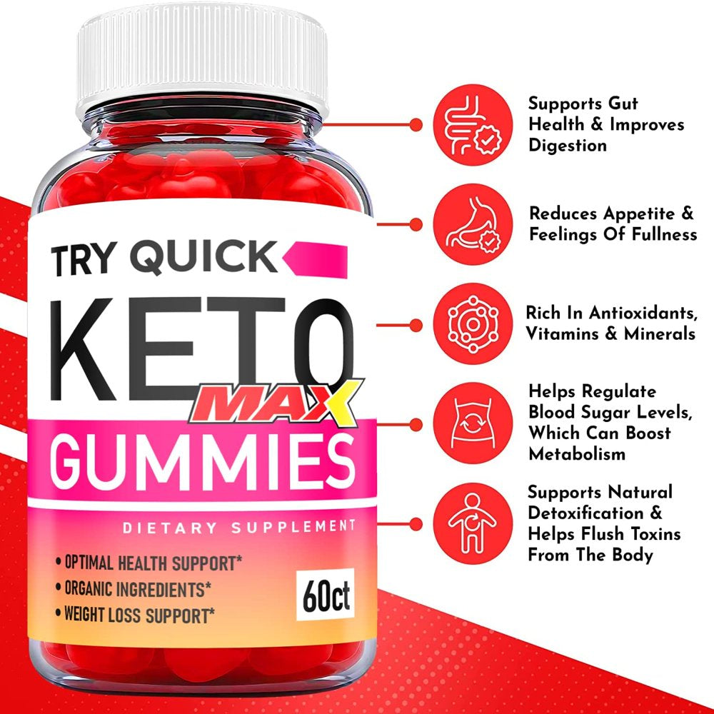 (2 Pack) Try Quick Max Keto ACV Gummies - Supplement for Weight Loss - Energy & Focus Boosting Dietary Supplements for Weight Management & Metabolism - Fat Burn - 120 Gummies