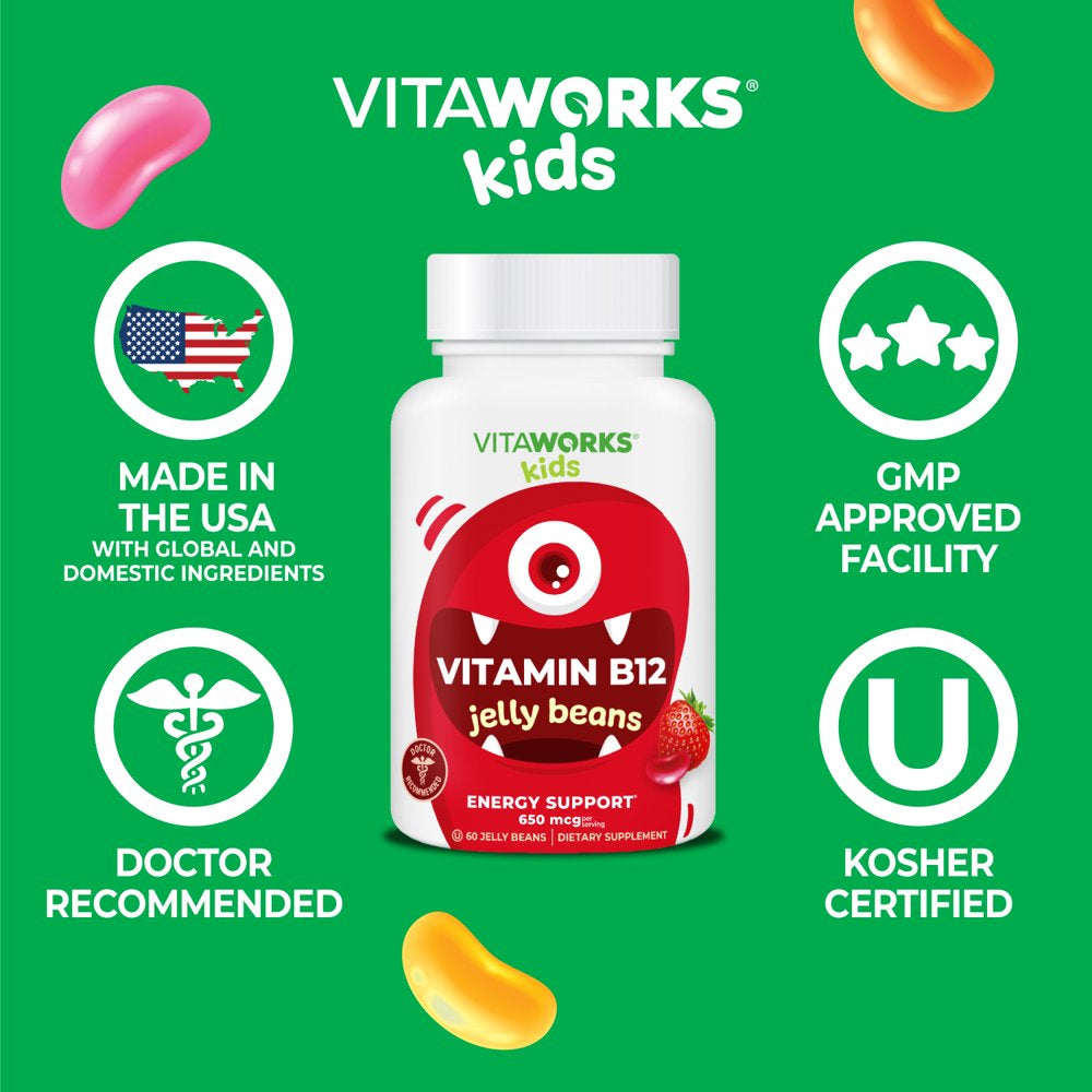 Vitaworks Vitamin B12 Jelly Beans for Kids, Dietary Supplement for Energy Support, 60 Jellies