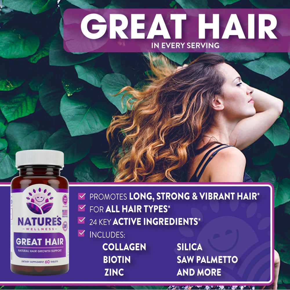 Great Hair Supplement - Natural Hair Growth Vitamins for Healthier Hair - Potent DHT Blocker to Reduce Thinning & Hair Loss - All Hair Type, Women & Men - Biotin, Saw Palmetto +22 More! - 60 Tablets