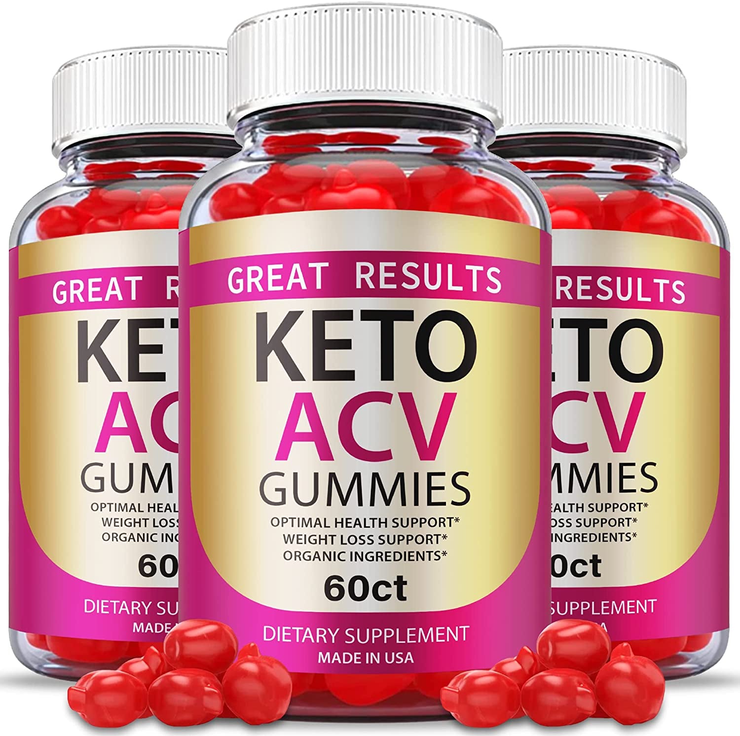 (3 Pack) Great Results Keto ACV Gummies - Vegan 1000Mg Apple Cider Vinegar, Advanced Formula, Vitamin B (180 Gummies)