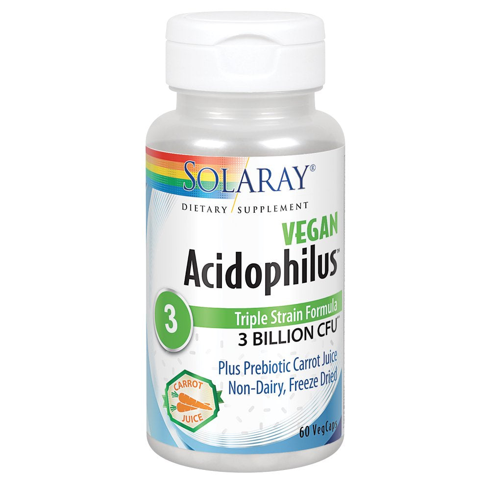 Solaray Acidophilus 3 Strain Probiotic & Prebiotic Carrot Juice | 3 Billion CFU, Vegan & Freeze Dried | 60 Vegcaps