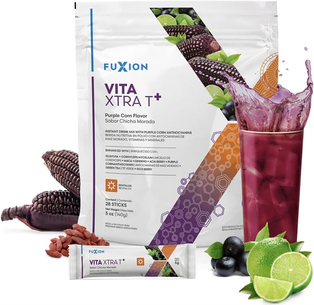 Fuxion Health Care for Bodybuilding-Fuxion Vita Xtra T, Natural Occurred Caffeine Energy Drink, All Natural Herbs&Fruits for Natural Energy (Vita Xtra T, 28 Sticks)