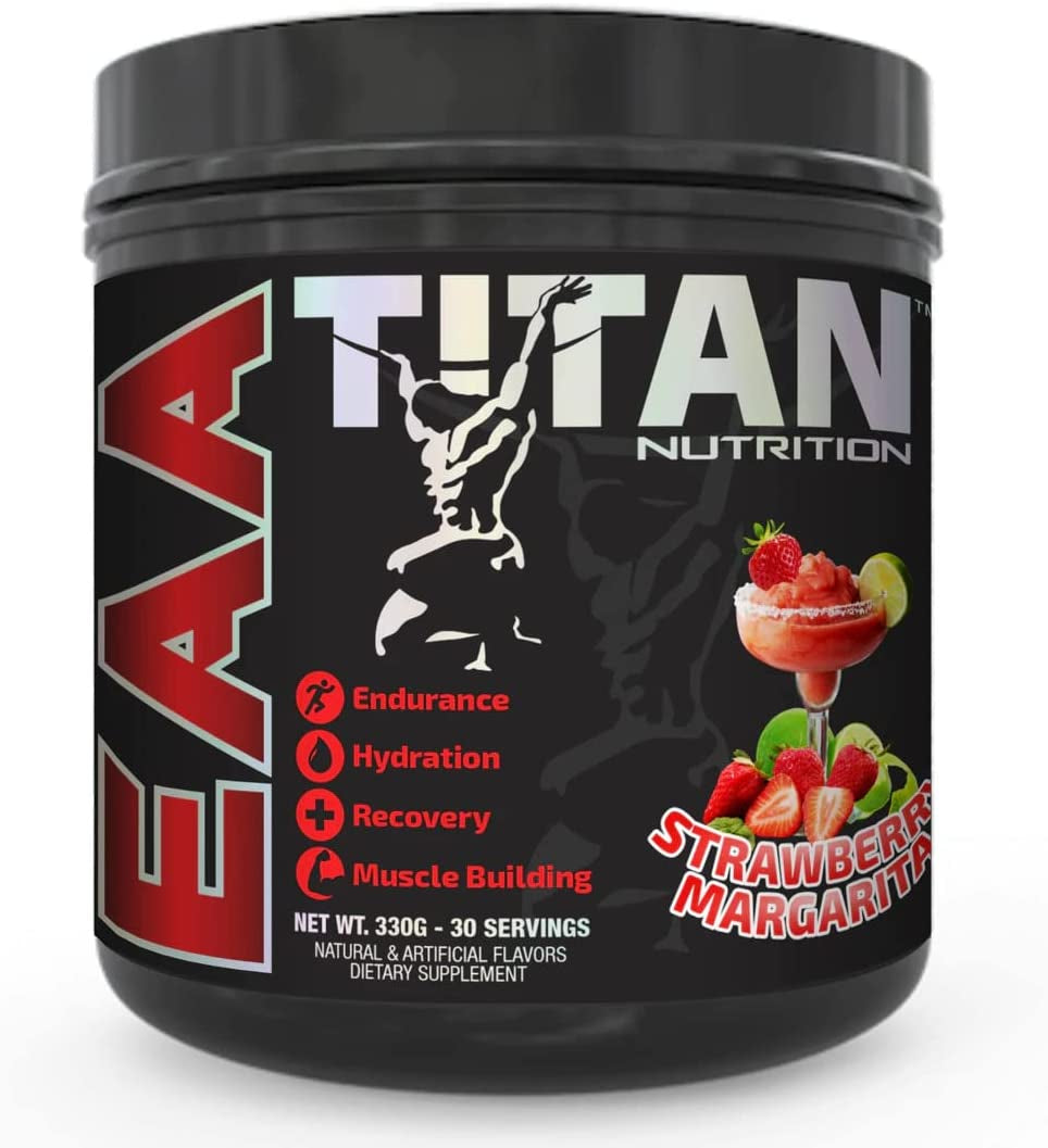 Titan EAA Essential Amino Acid & Hydration Supplement - Full Spectrum 2:1:1 BCAA Protein Blend - Muscle Tissue Repair, Recovery & Growth - Potassium, & Vitamin C - Strawberry Margarita, 30 Servings