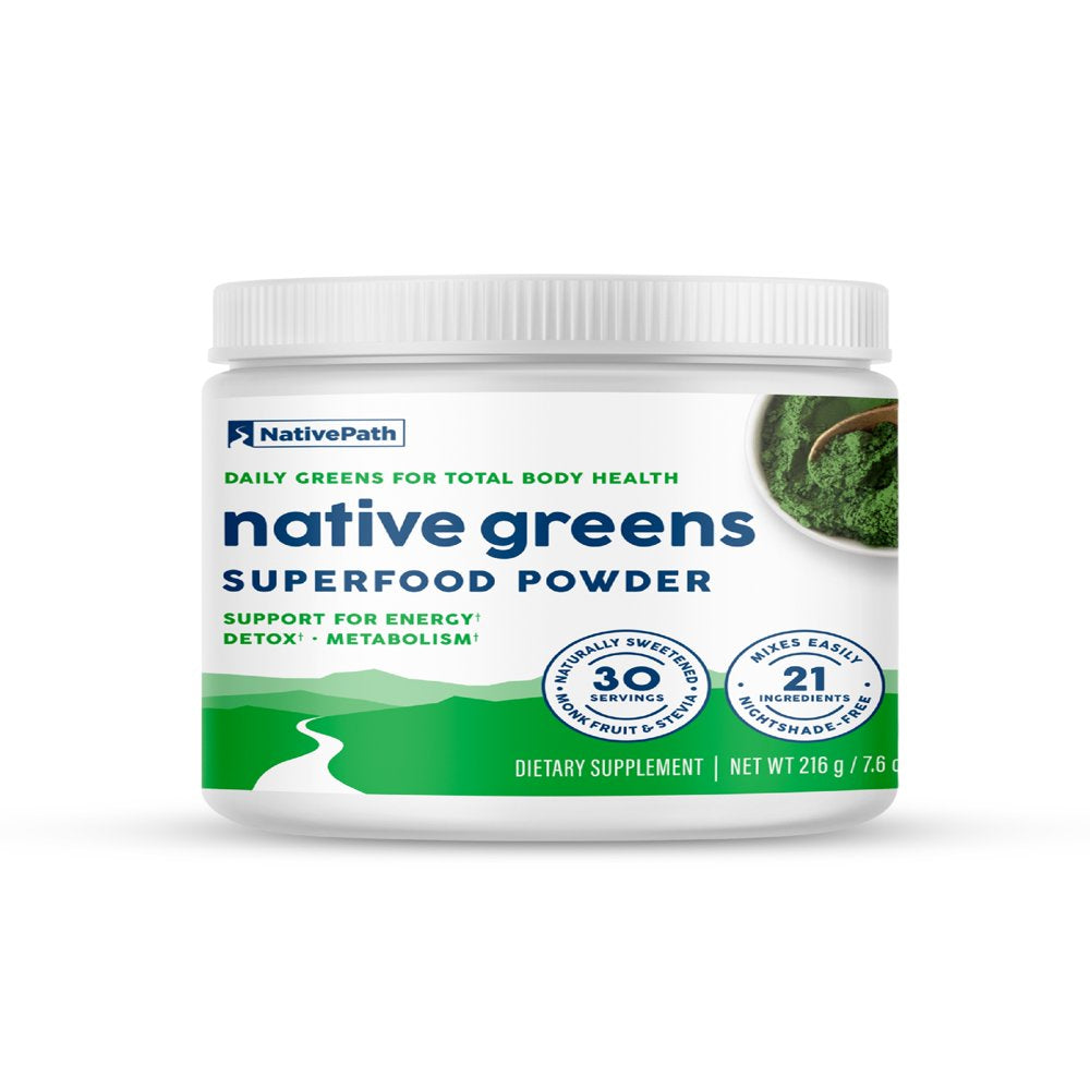 Nativepath Native Greens - Daily Super Greens Powder with Organic Greens and Superfoods - Original Flavor - Supports Detox, Thyroid, and Gut Health for Energy and Positive Body Changes, 30 Servings