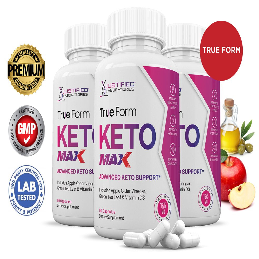 (3 Pack) True Form Keto ACV MAX Pills 1675Mg Alternative to Gummies Dietary Supplement 180 Capsules