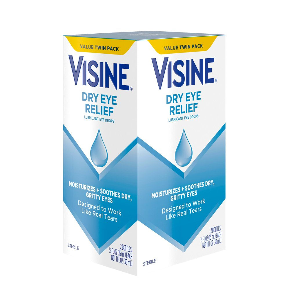 Visine Dry Eye Relief Lubricating Eye Drops, Twin Pack, 2 X 0.5 Fl. Oz