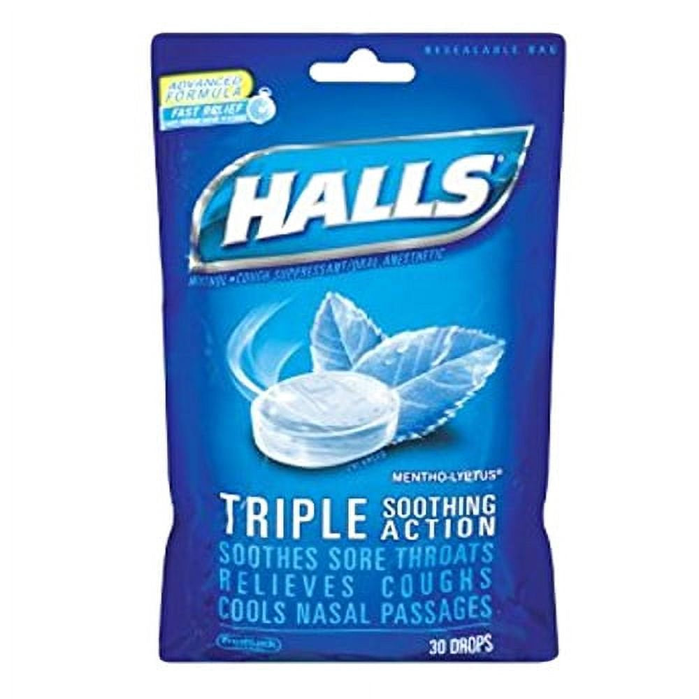 Halls Cough Drops Mentho Lyptus Bag - 30 Drops/Bag, 12 Bags/Case