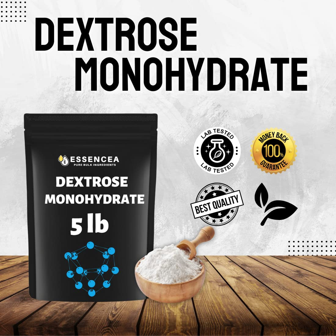 Essencea Dextrose Monohydrate 5Lb Pure Bulk Ingredients | 100% Pure Dextrose Monohydrate Powder in Bulk | Gluten Free Non-Gmo and Vegan…