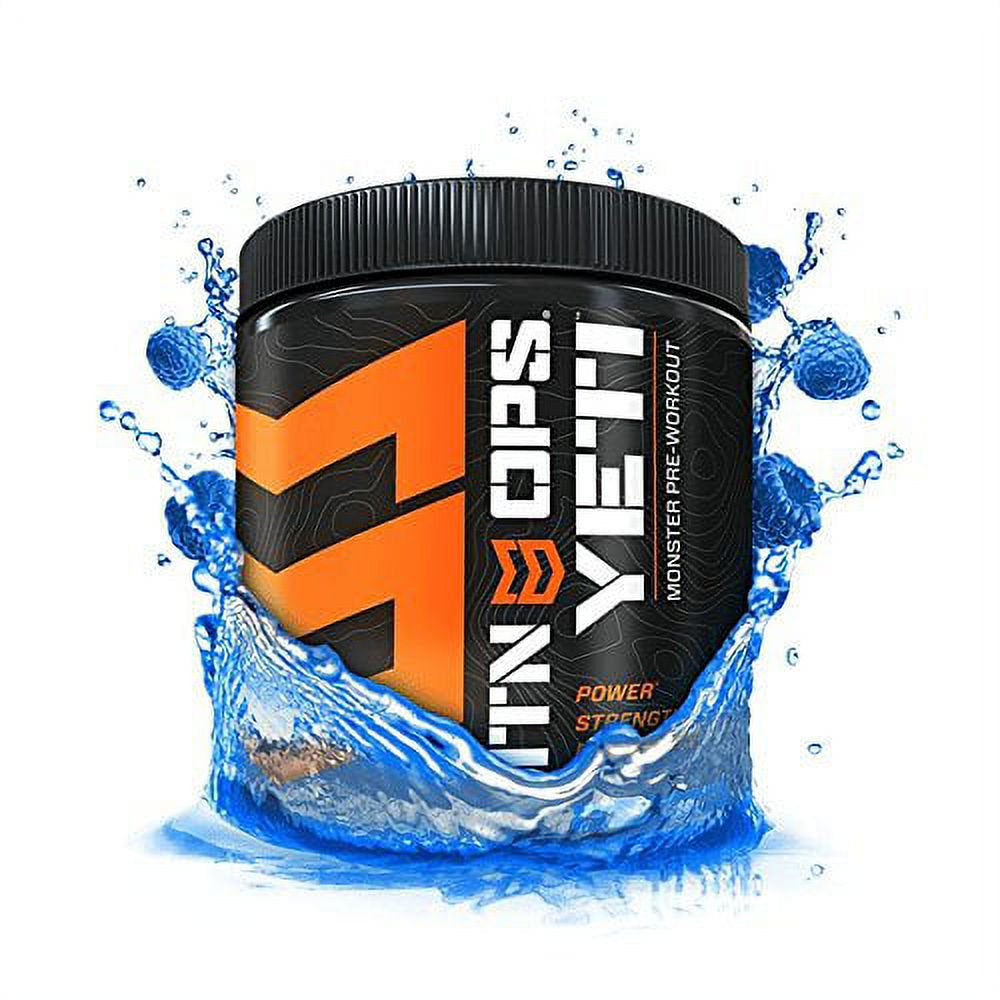 Yeti Monster Pre-Workout Supplement, Nitric Oxide Booster (No Crash), Blue Raspberry Flavor, 30 Servings per Container