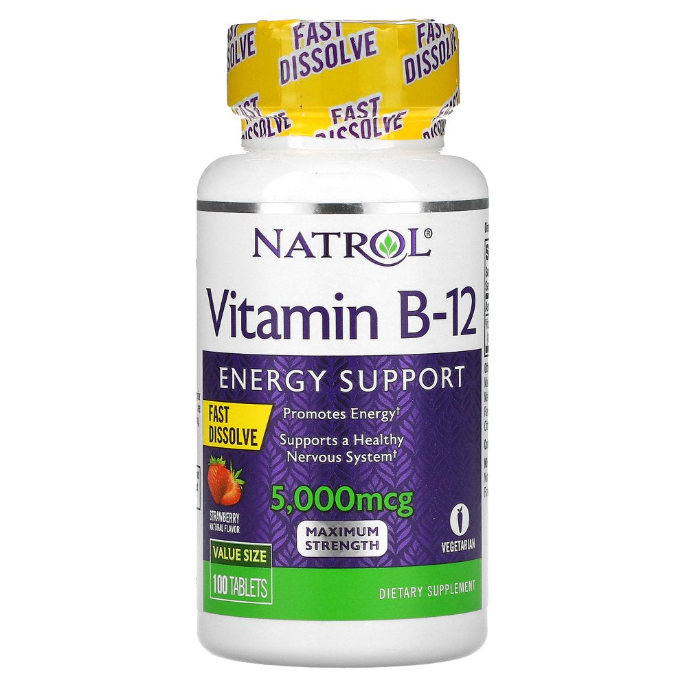 Natrol, Vitamin B-12, Fast Dissolve, Maximum Strength, Strawberry, 5,000 Mcg, 100 Tablets