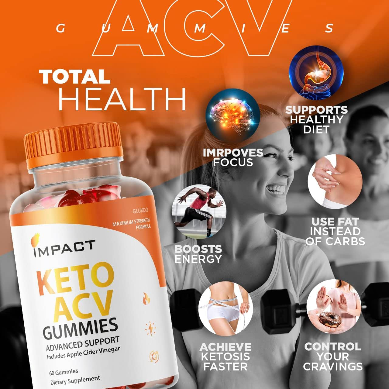 (3 Pack) Impact Keto ACV Gummies Advanced Weigth Loss - Impactketo ACV Gummys Apple Cider Vinegar, Advanced Impact Keto Apple Gummy S for Health, Impactgummies plus Appetite Gummie, Keto for 90 Days