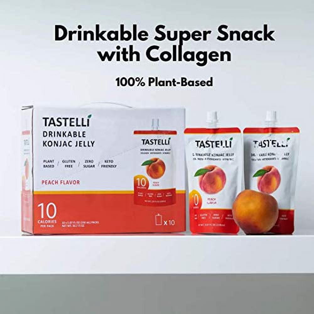 TASTELLI KONJAC Jelly: 10 Calories, Zero Sugar, Enhanced Collagen + Vitamin C + Antioxidants, Perfect for Weight Management and Satisfying Cravings with a Health Boost (Peach) - 150Ml X 10 Pouches