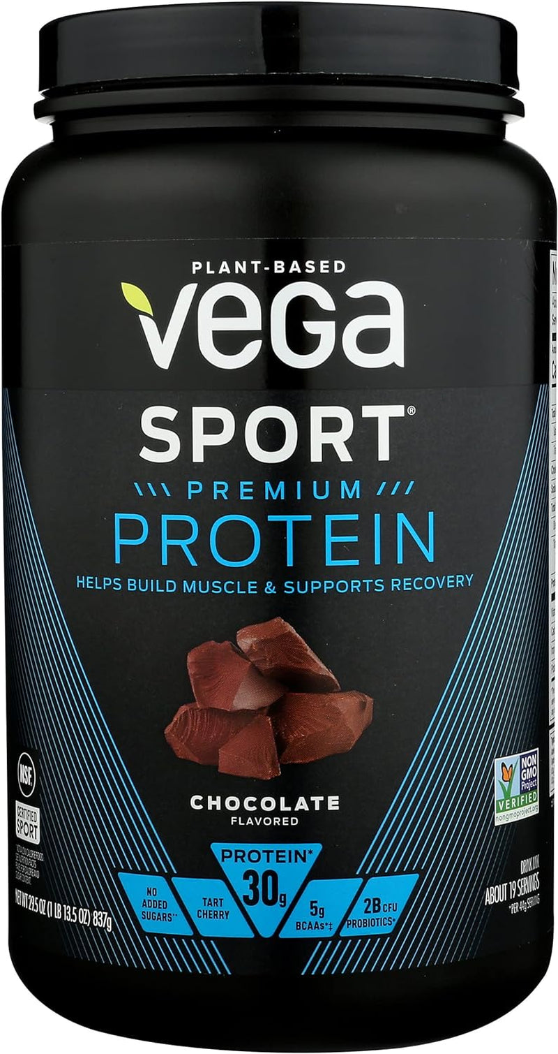 Vega Sport Premium Protein Powder, Chocolate, Vegan, 30G Plant Based Protein, 5G Bcaas, Low Carb, No Sugar, Keto, Dairy Free, Gluten Free & Non-Gmo, Pea Protein for Women and Men, 29.5 Oz