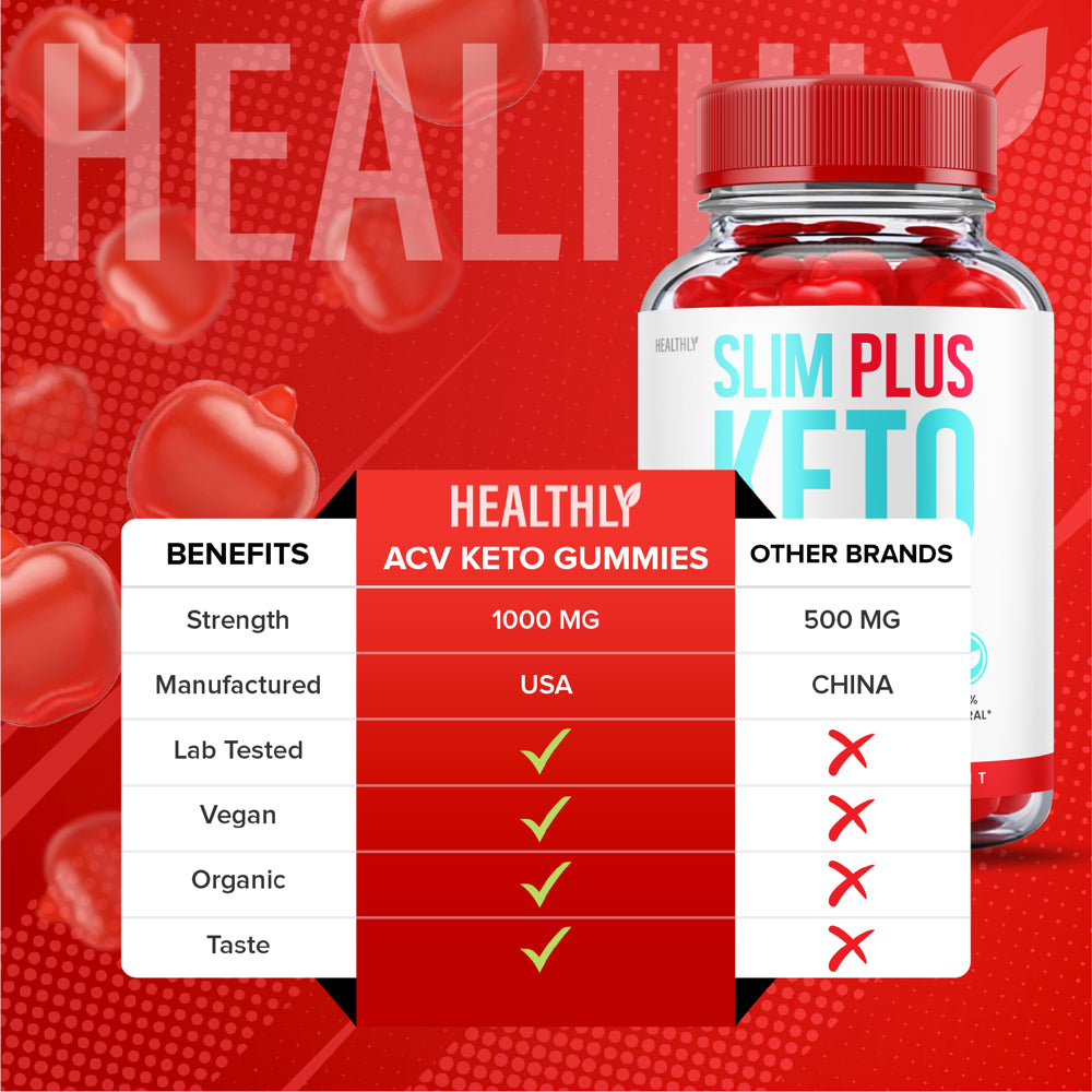 Slim plus Keto Gummies for Weight Loss ACV Apple Cider Vinegar 100% Natural (60 Gummies)