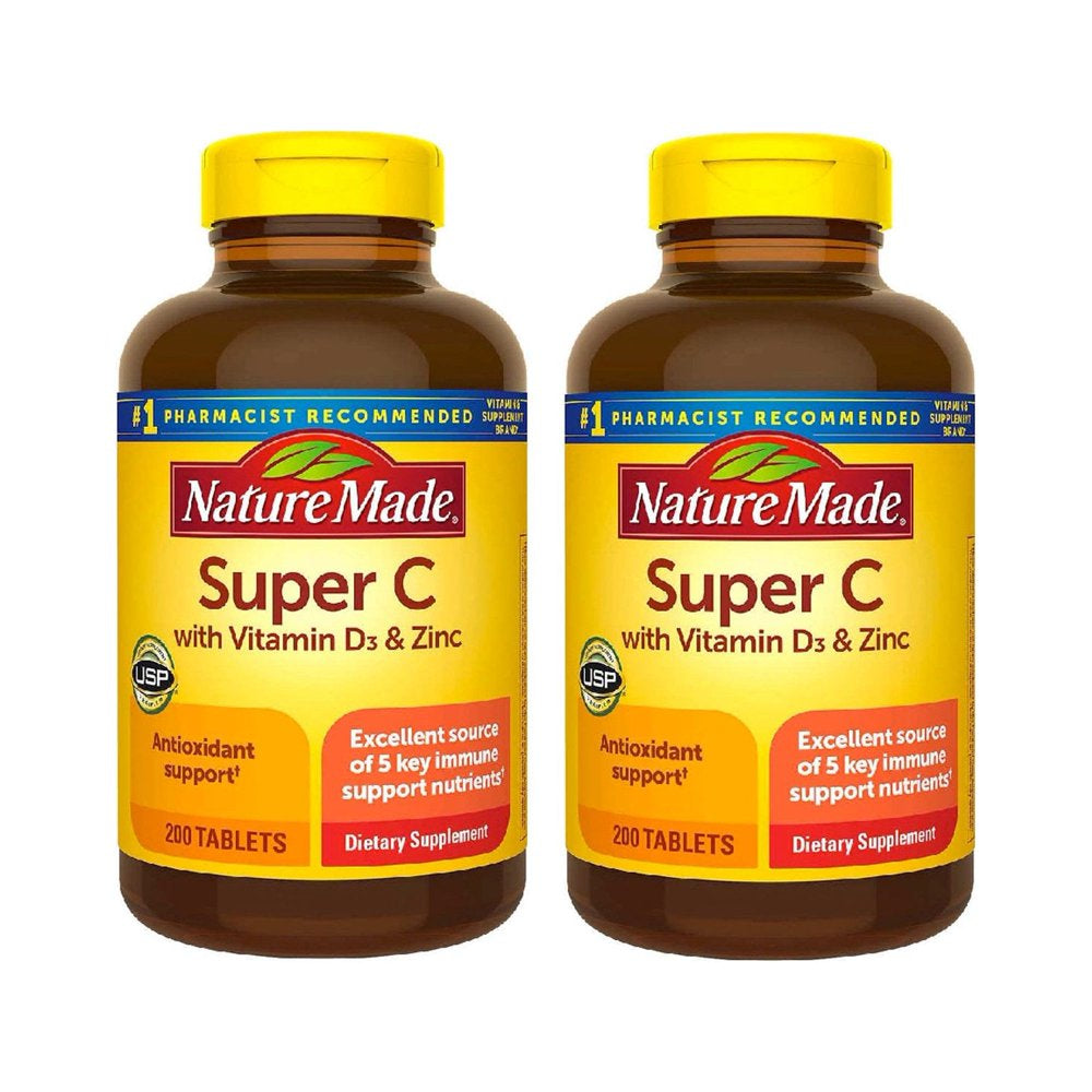 2 Pack | Nature Made Super C with Vitamin D3 and Zinc, 200 Tablets