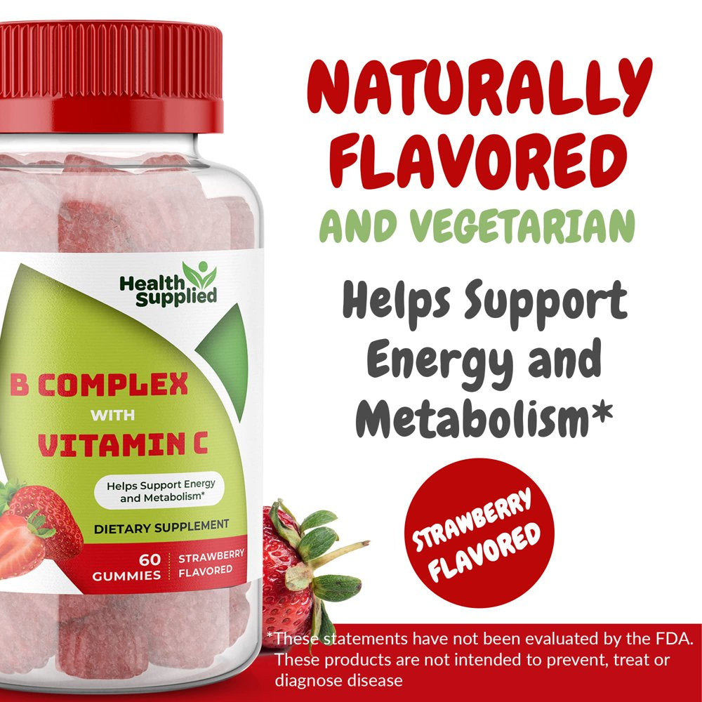 Vitamin B Complex with Vitamin C Gummies | Vitamin B6, Vitamin B12, Niacinamide, Folic Acid, Biotin and Calcium | Great Tasting Natural Strawberry Flavor Gummy Daily Supplement