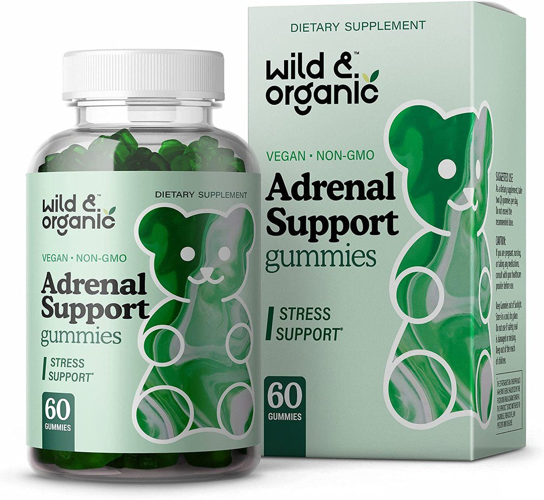 Wild & Organic Adrenal Support Gummies - Energy, Calm & Stress Gummies W/ Ashwagandha, 60 Chews