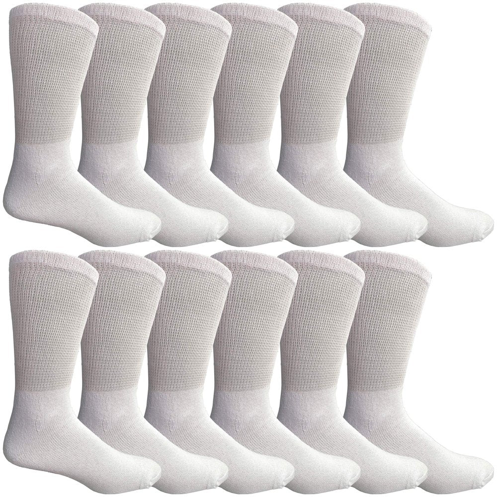 Yacht&Smith Diabetic Socks for Men, Superior Comfort, Loose Fit, Neuropathy Edema (12 Pairs White)