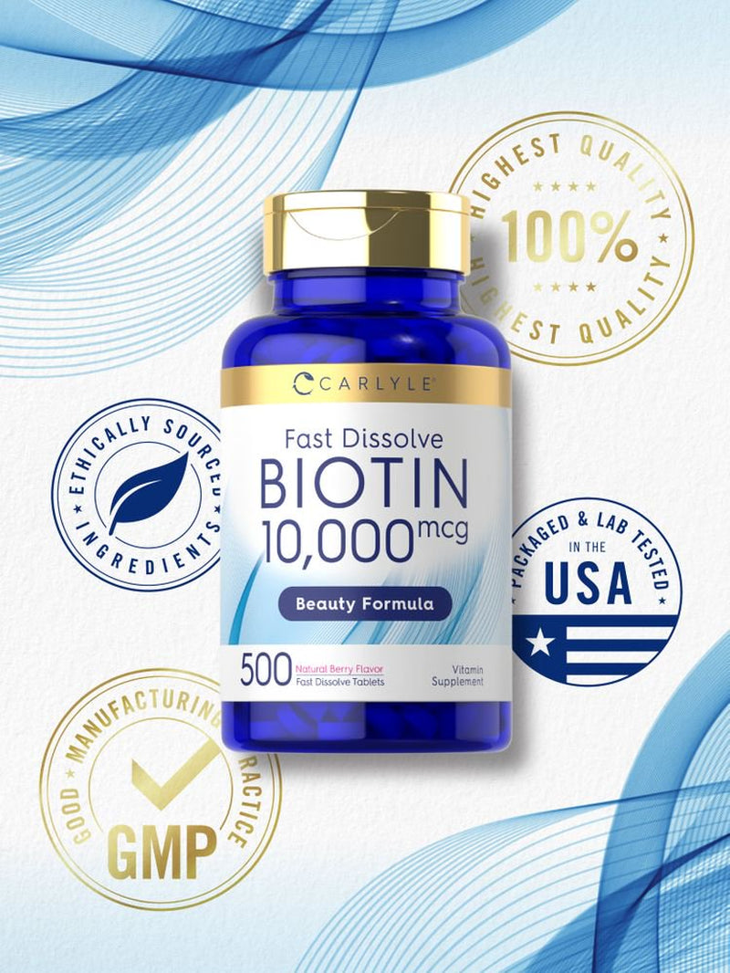 Biotin 10,000Mcg | 500 Tablets | Max Strength | Vegetarian Formula | by Carlyle