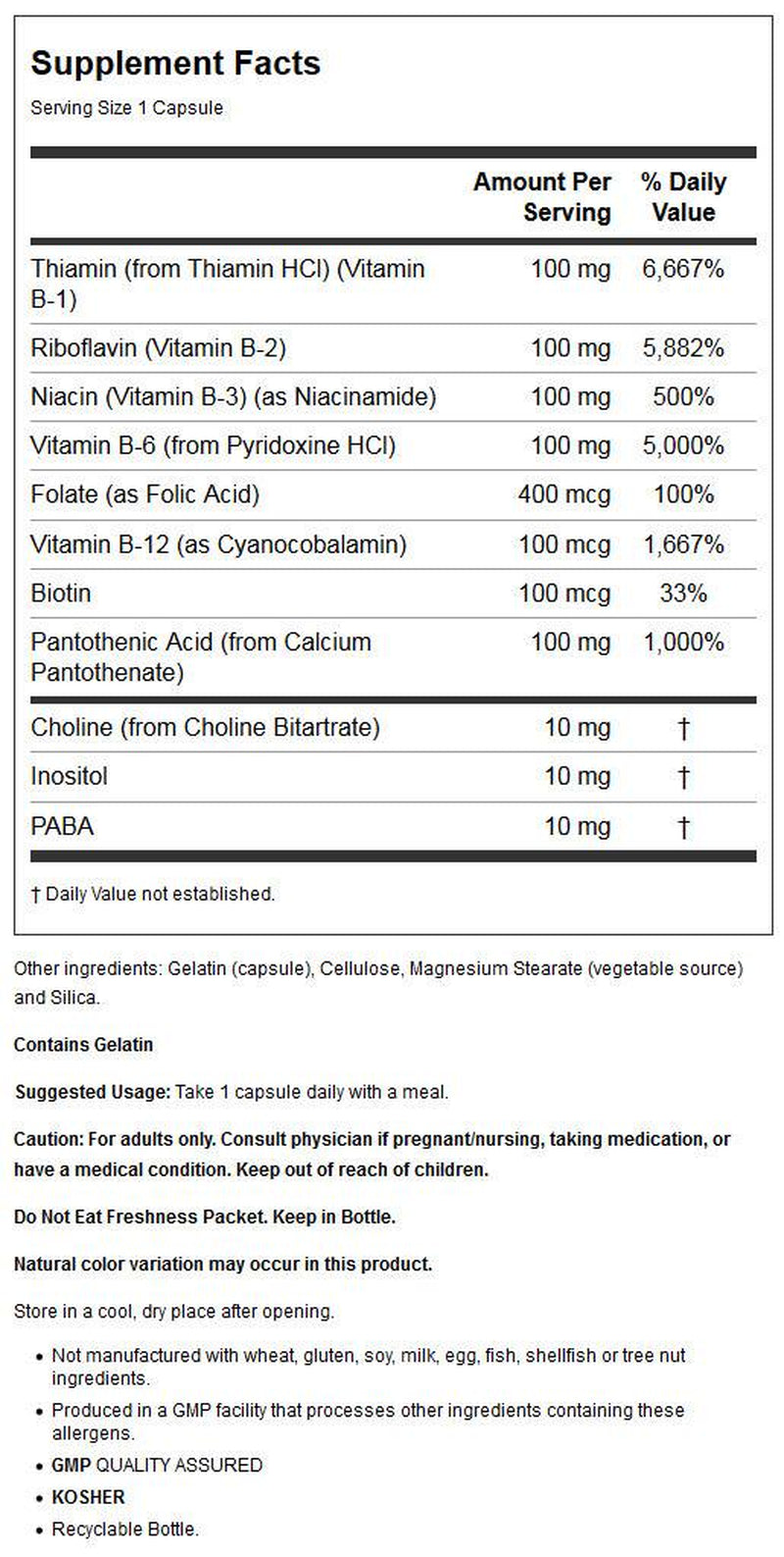 NOW Supplements, Vitamin B-100, Energy Production*, Nervous System Health*, 100 Veg Capsules