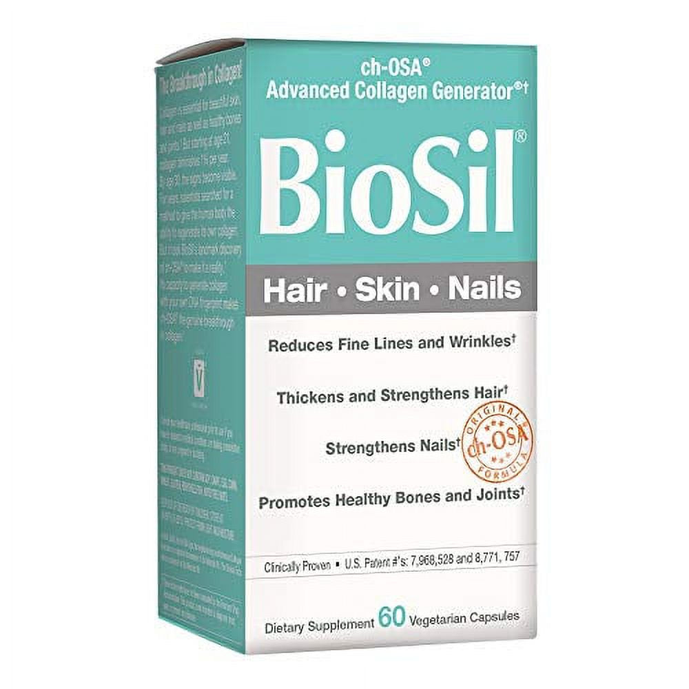 Biosil by Natural Factors, Hair, Skin, Nails, Supports Healthy Growth and Strength, Vegan Collagen, Elastin and Keratin Generator, 60 Capsules (60 Servings)