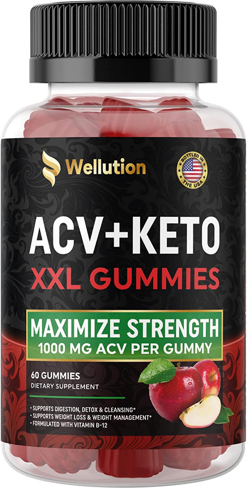 WELLUTION Gummies Apple Cider Vinegar - Formulated to Support Healthy Weight, Normal Energy Levels - Supports Digestion, Detox and Cleansing Beetroot and Pomegranate…