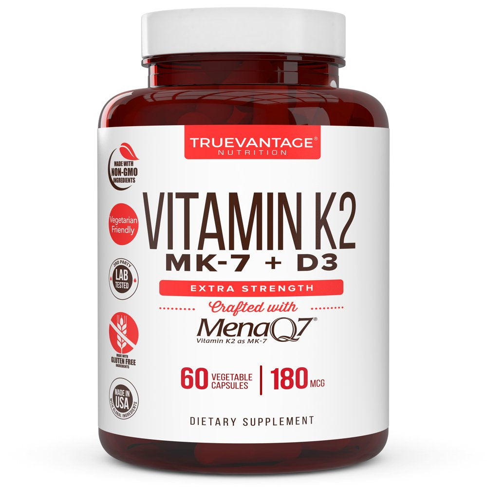 Vitamin K2 D3 Supplement -180 Mcg Vitamin K2 MK7 and 5000 IU D3 for Healthy Bones, Healthy Heart & Cardiovascular Health- Menaq7 Vitamin K Complex- 60 Vegetable Capsules