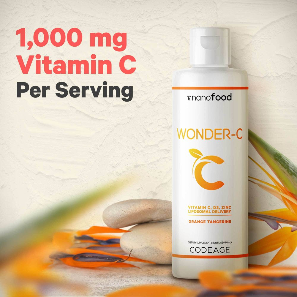 Codeage Nanofood Liposomal Wonder-C Liquid Vitamin C 1000Mg, Zinc, Vitamin D E, Quercetin, Echinacea, 15.22 Fl Oz