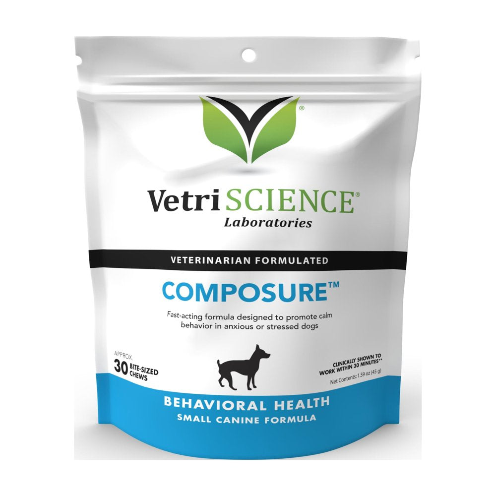 Vetriscience Composure Mini for Small Dog Breeds, Behavior Calming and Anxiety Support, Chicken Flavor, 30 Bite-Sized Chews