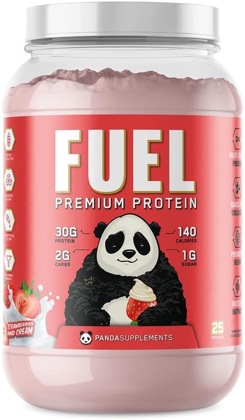 Underground Bio Labs Panda Fuel Premium Protein Non-Gmo Whey,Hydrolyzed Collagen,Casein,Probiotics,Digestive Enzymes, Keto Friendly,Time Release, 25 Servings (Strawberries & Cream)