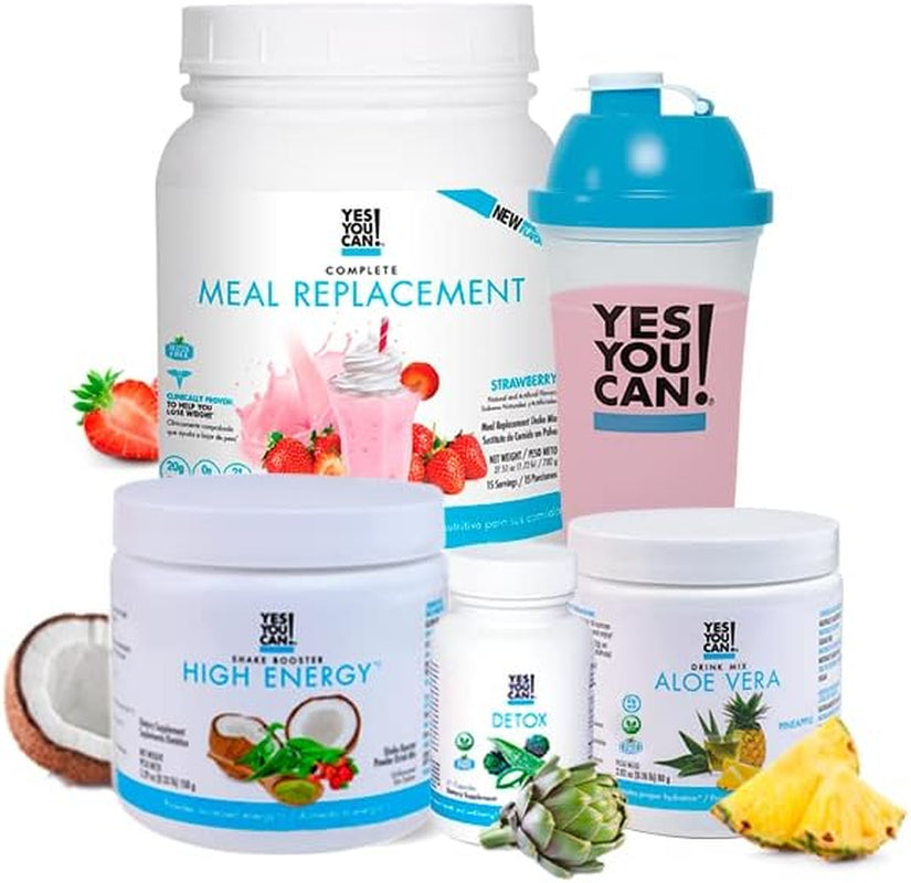 Yes You Can! Detox plus Kit (Meal Replacement Strawberry, Aloe Vera Hibiscus) - Complete Meal Replacement Powder, High Energy Shake Booster, Aloe Vera Detox Supplement, Health Transformation