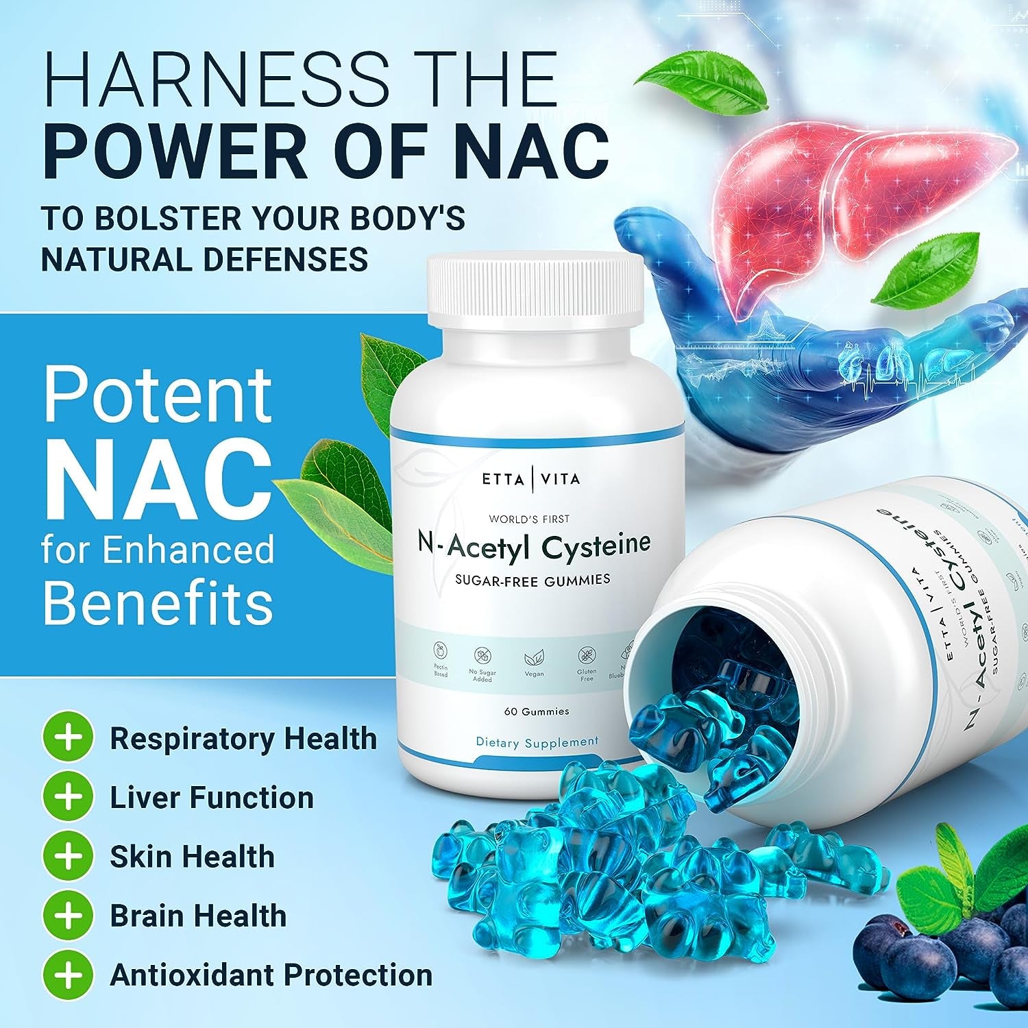 World'S First Sugar-Free NAC Gummies, N-Acetyl Cysteine Supplement (Mct-Oil Coated for Absorption) NAC Supplement for Respiratory Health, Liver Detox & Cleanse, Kidney, Antioxidant Support, Vegan 60Ct