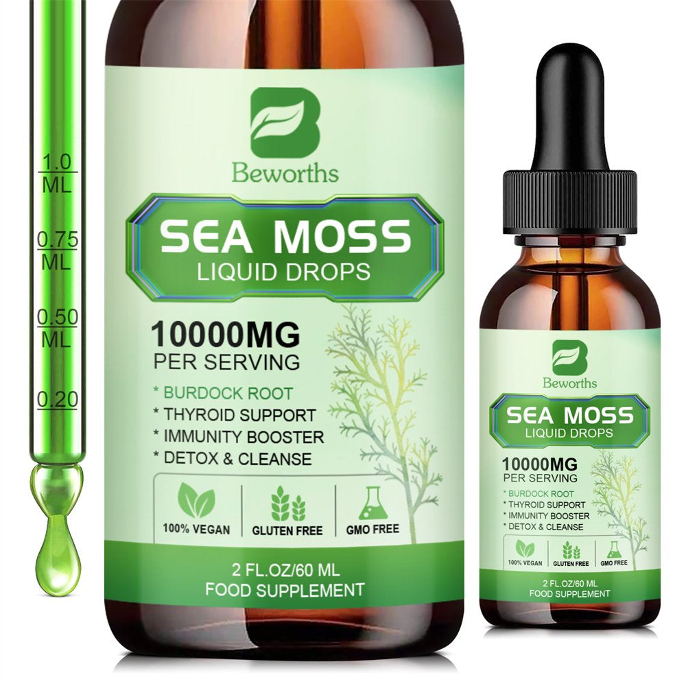Beworths Organic Sea Moss Liquid Drops 10000Mg - 5X Stronger than Gummy & Capsules - Joint, Digestion, Thyroid Immunity Essential Support - 60Ml