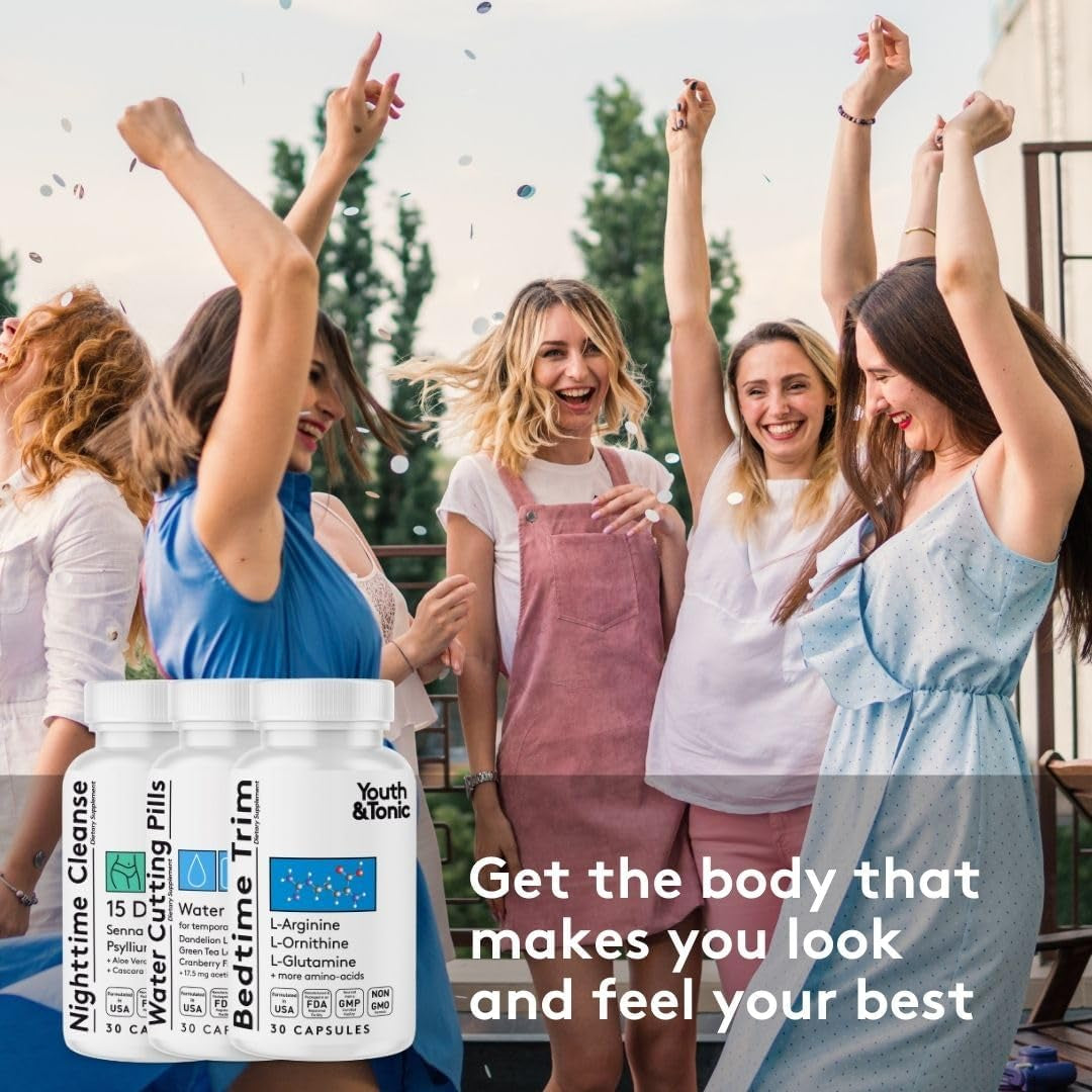 Youth & Tonic Sculpt Lean Cleanse 3 X Diet Pills W/Bedtime Trim & Water Weight Away & 15 Day Cleanser as Support for Protein Metabolism Energy Water Retention Loss & Belly Bloating for Women & Men