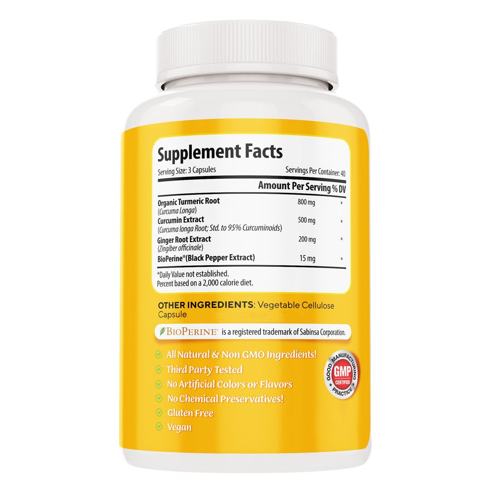 Wellixir Turmeric Supplement Capsules, 95% Curcuminoids W. Bioperine & Ginger Root, 1500Mg High Absorption - 120 Caps