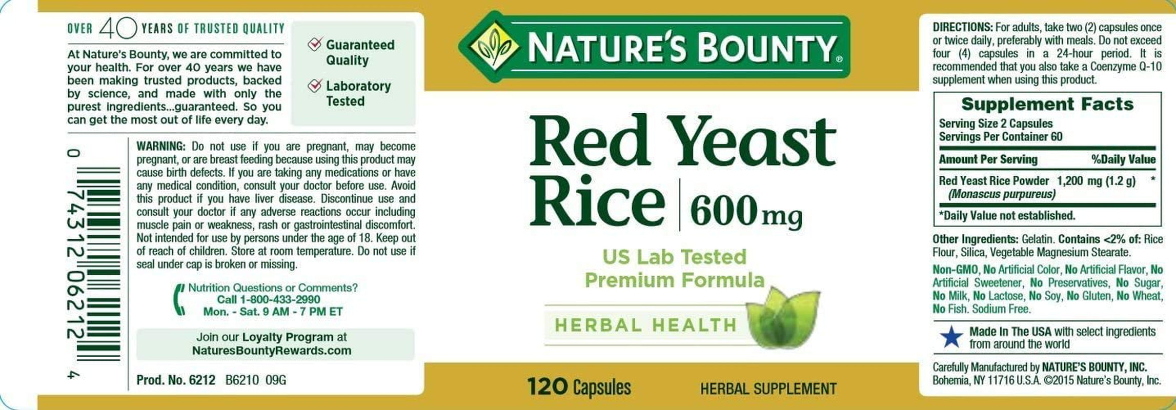 Nature'S Bounty Red Yeast Rice 600Mg 120 Capsules