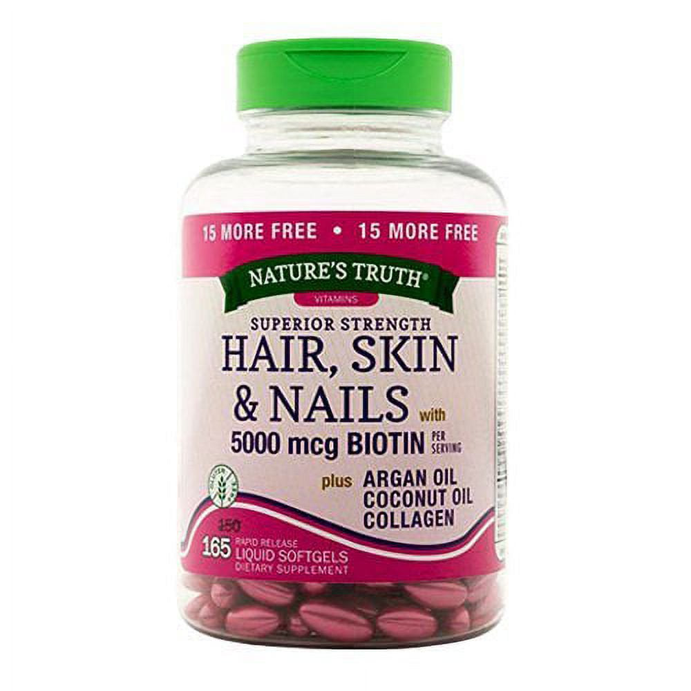 Nature'S Truth Superior Strength Hair, Skin & Nails with 5000 Mcg Biotin Liquid Softgels 165 Ct