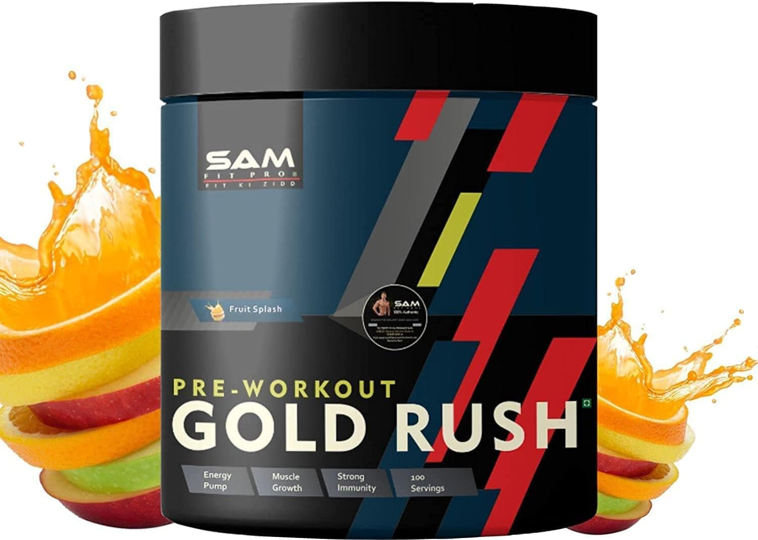 CROW Samfit Pro 100% BCAA Gold Rush Pre Workout Supplement 250G - Fruit Splash