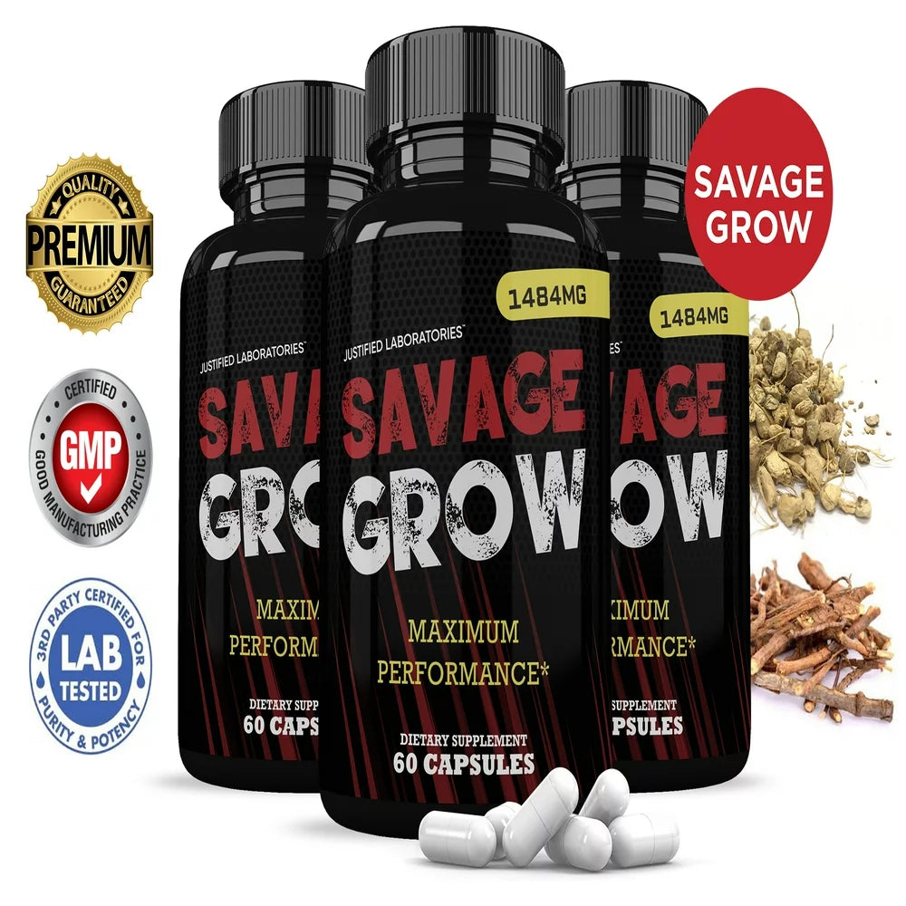 (3 Pack) Savage Grow Men’S Health Supplement 1484Mg 180 Capsules