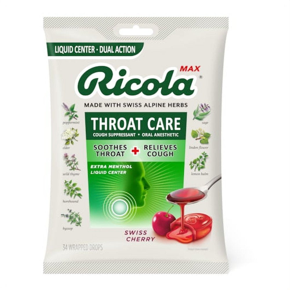 (Price/Case)Ricola 3000216 Max Swiss Cherry Throat Care, 34 Count