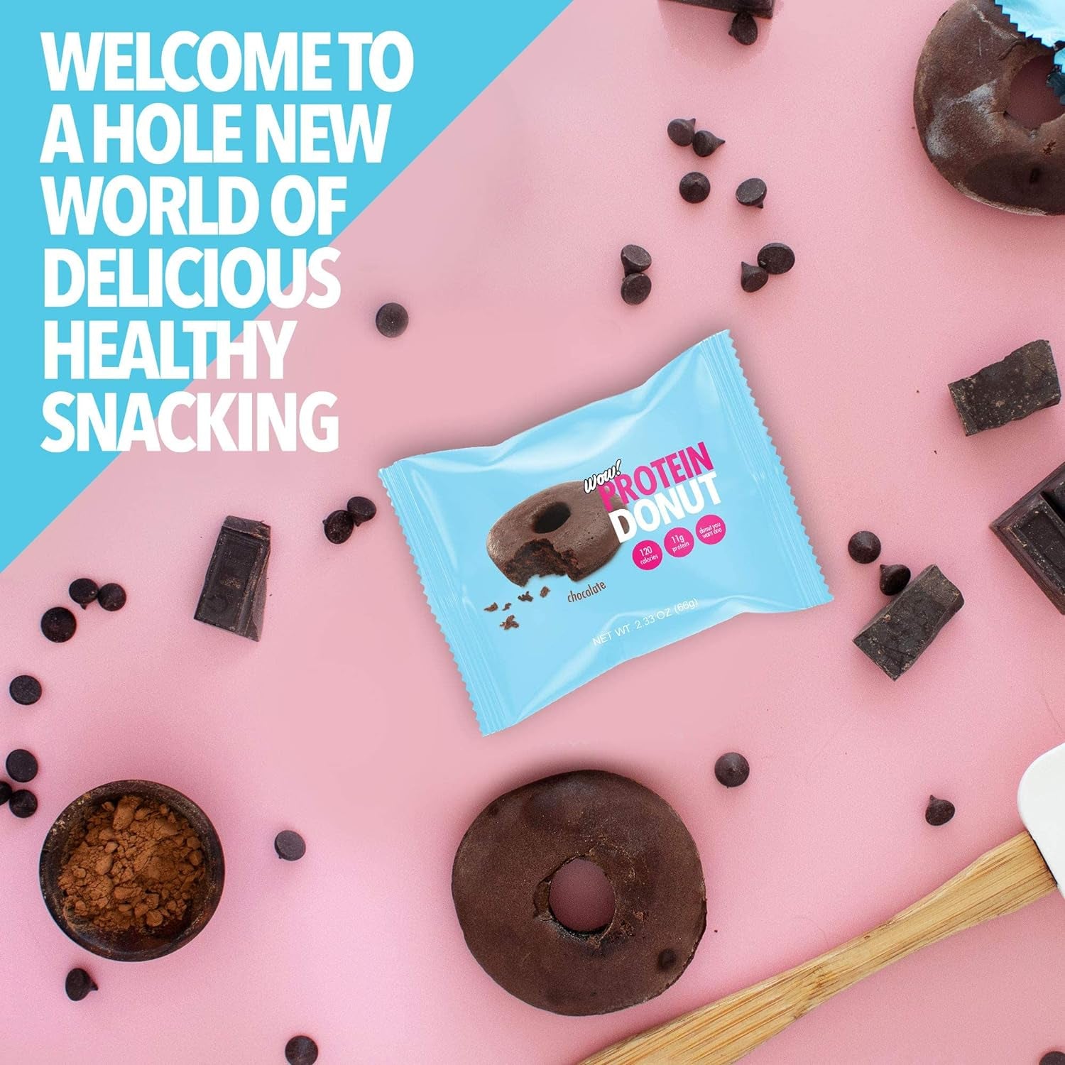 Wow! Protein Donuts, High Protein Snacks, Low Carb, Low Calorie, & Low Sugar, Healthy Snack with 11G of Protein (Chocolate, Pack of 12) (Chocolate, 12 Pack)