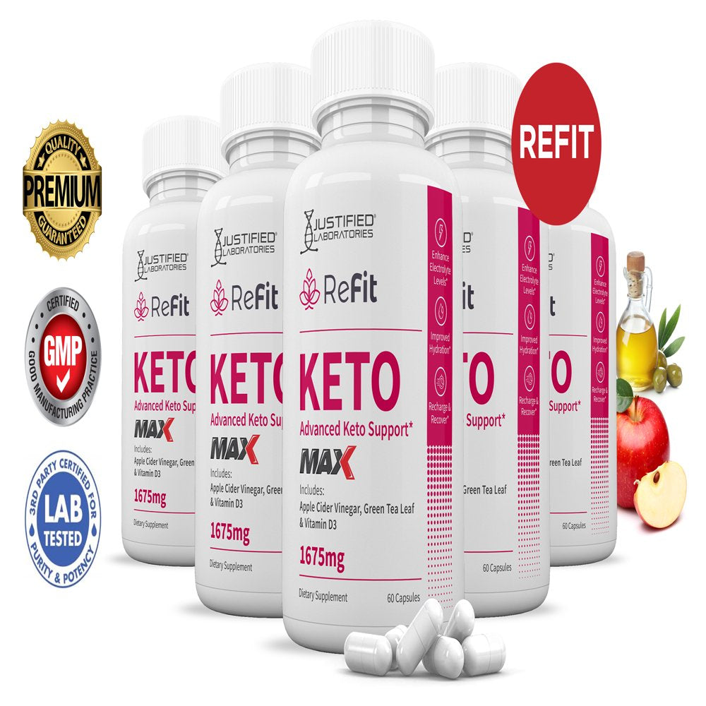 (5 Pack) Refit Keto ACV MAX Pills 1675Mg Alternative to Gummies Dietary Supplement 300 Capsules